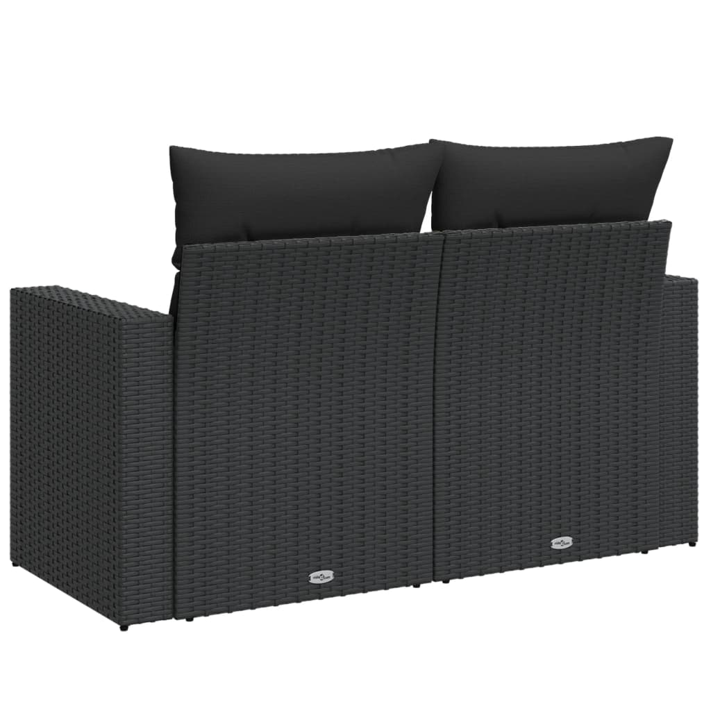 Tuinbank met kussens 2-zits zwart poly rattan