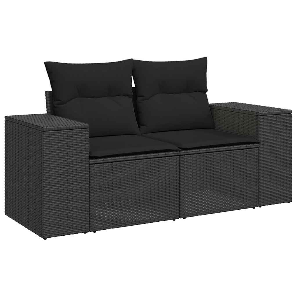 Tuinbank met kussens 2-zits zwart poly rattan