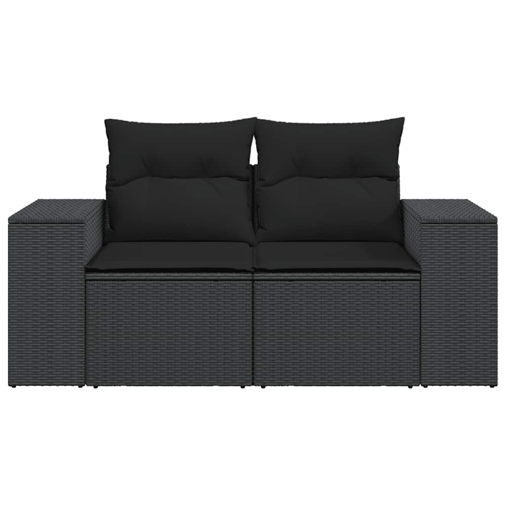 Tuinbank met kussens 2-zits zwart poly rattan