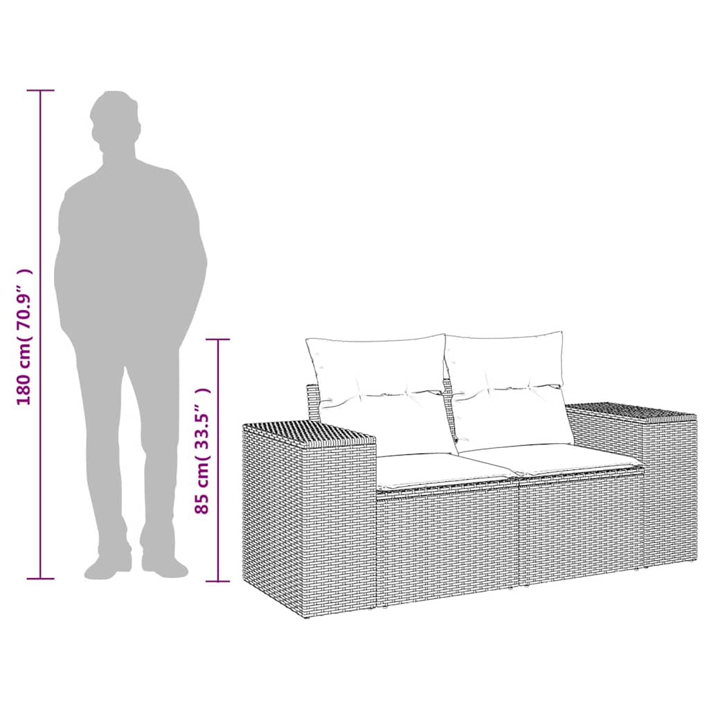 Tuinbank met kussens 2-zits zwart poly rattan