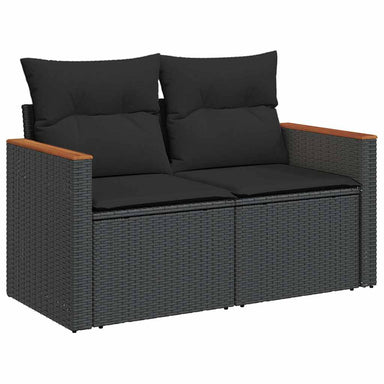 Tuinbank met kussens 2-zits zwart poly rattan