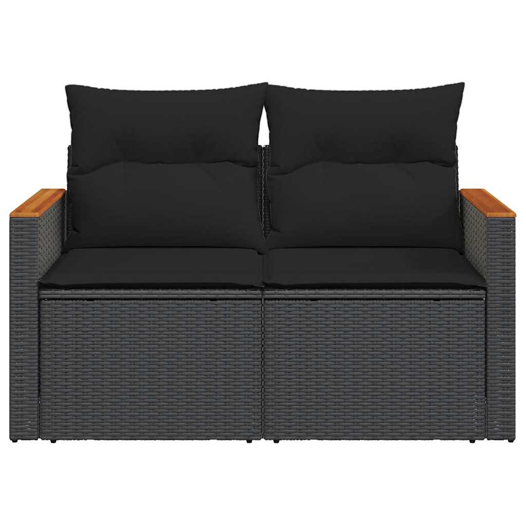 Tuinbank met kussens 2-zits zwart poly rattan