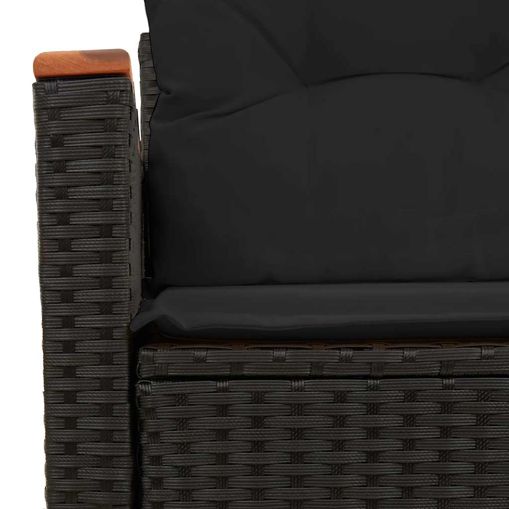 Tuinbank met kussens 2-zits zwart poly rattan