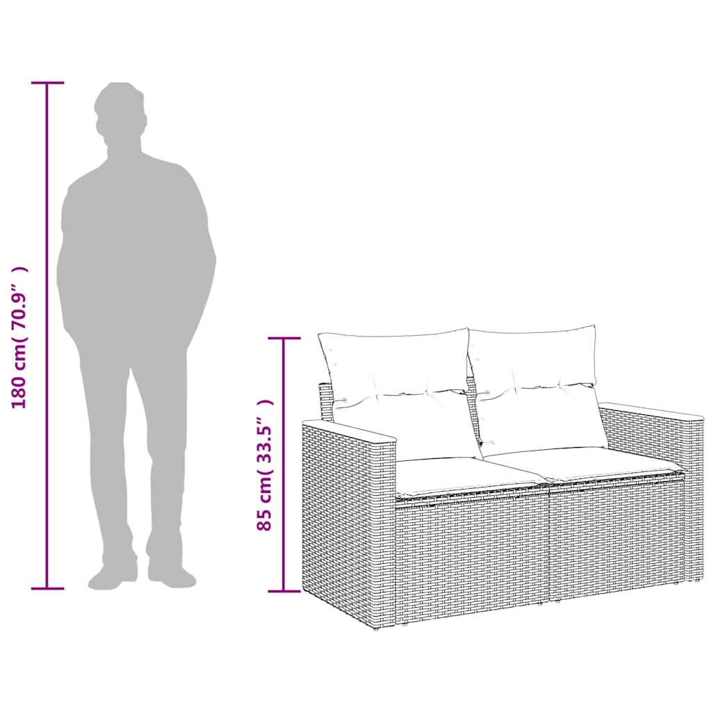 Tuinbank met kussens 2-zits zwart poly rattan