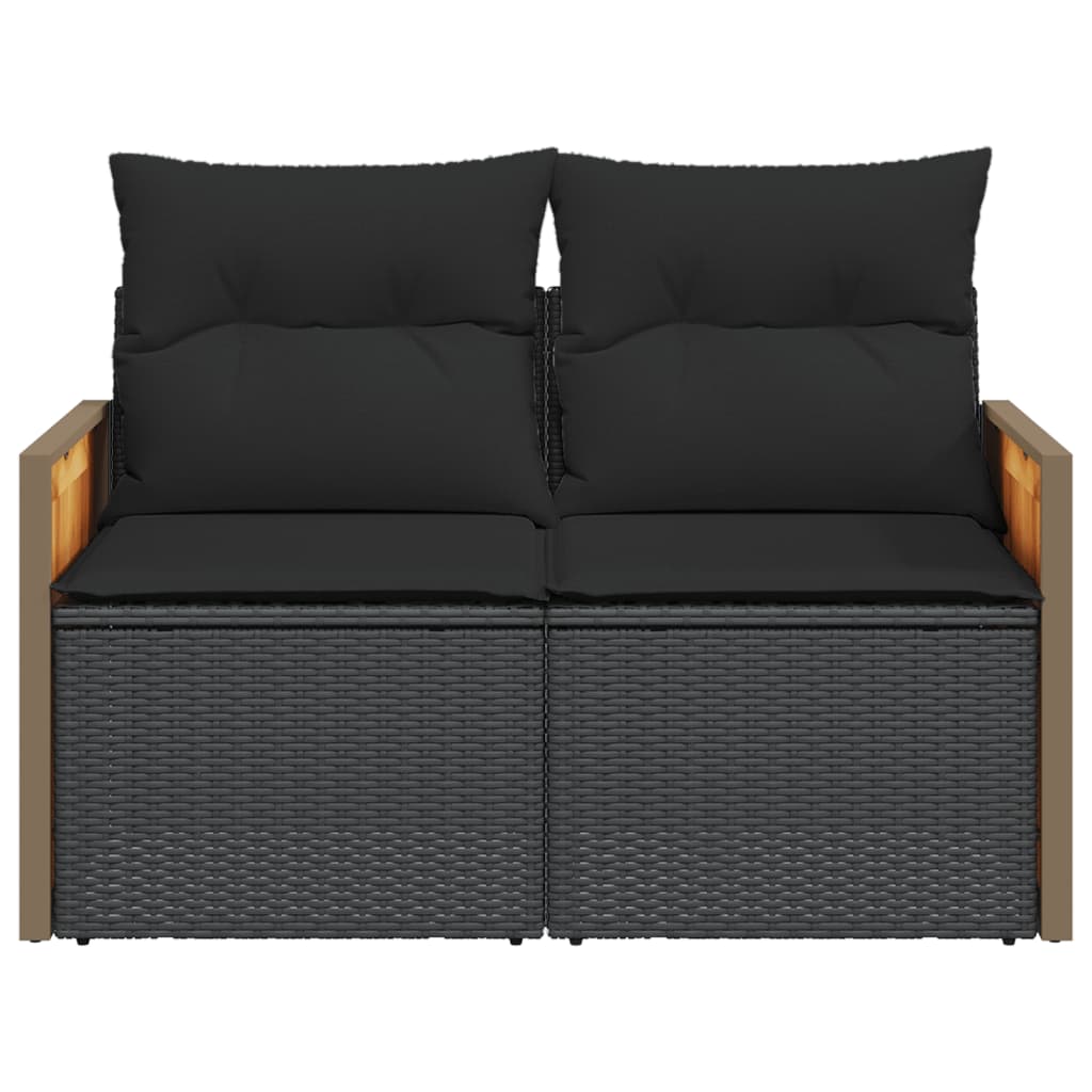 Tuinbank 2-zits met kussens poly rattan zwart