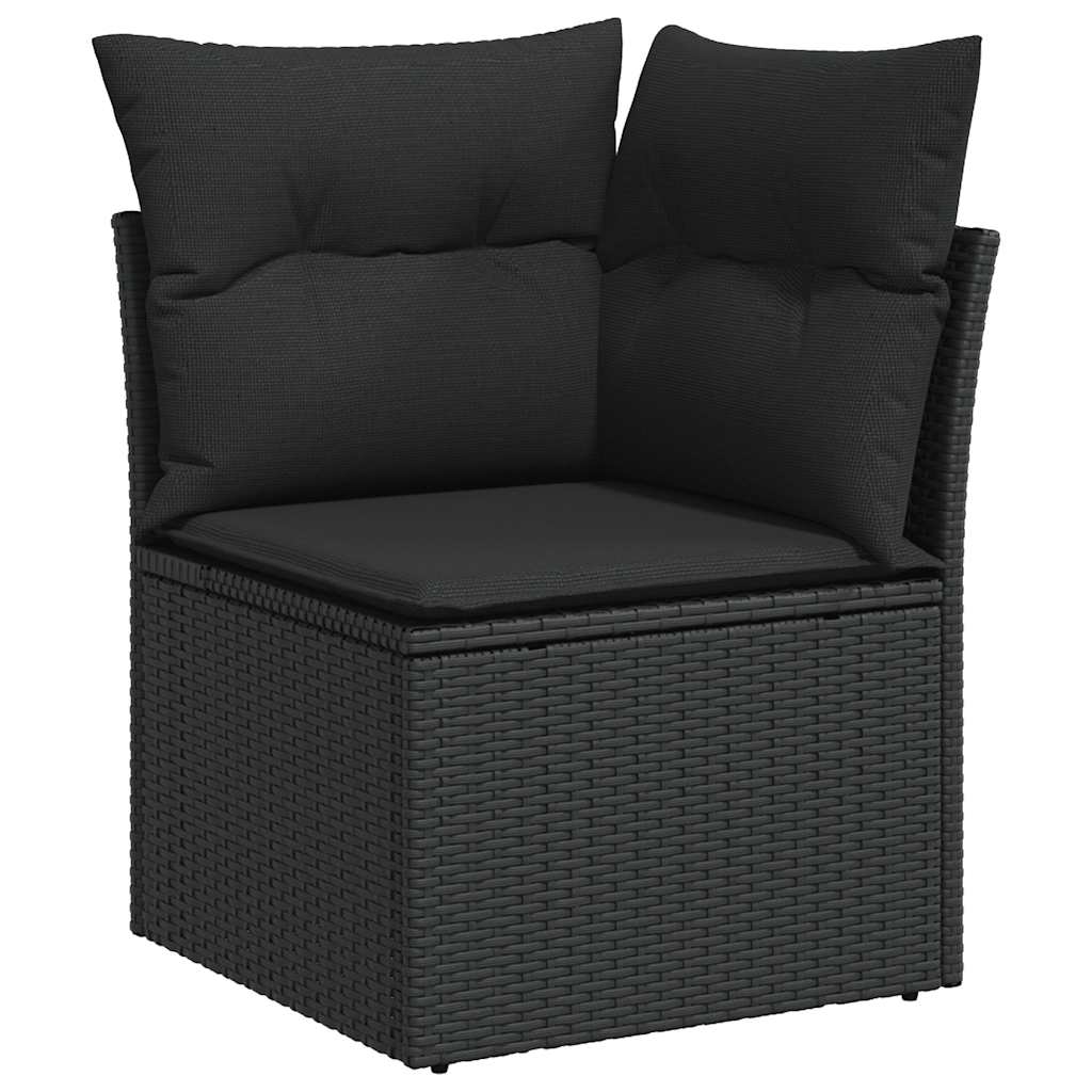 Tuinhoekbank met kussens zwart poly rattan