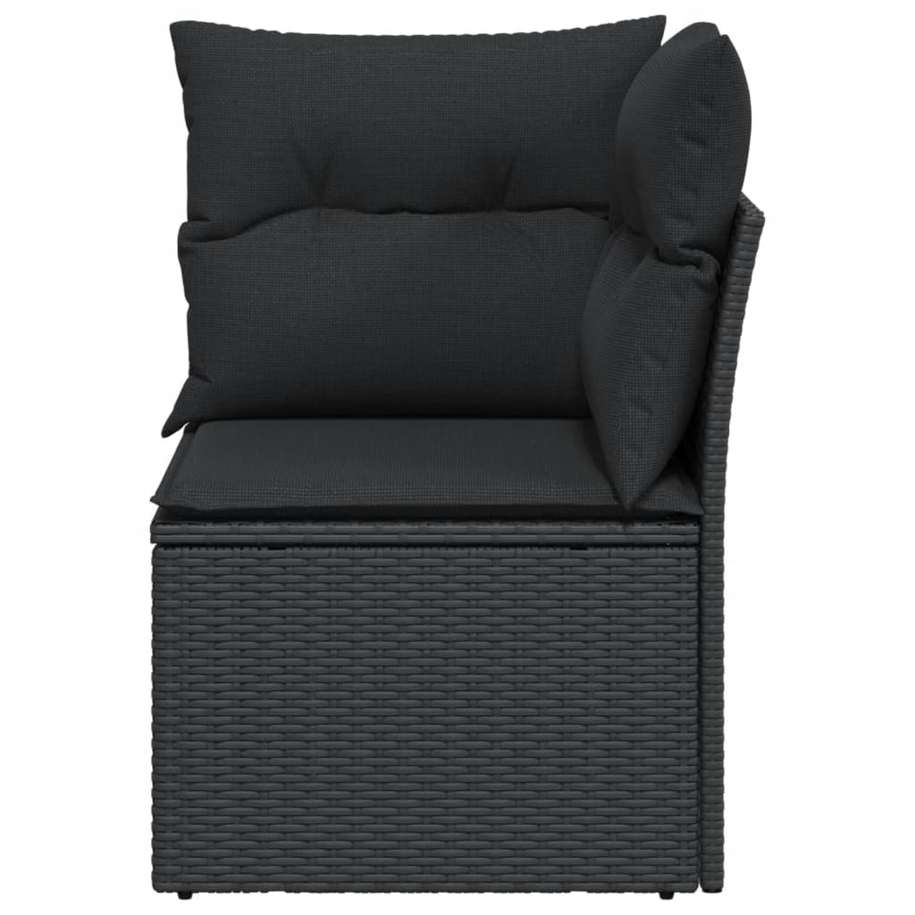 Tuinhoekbank met kussens zwart poly rattan