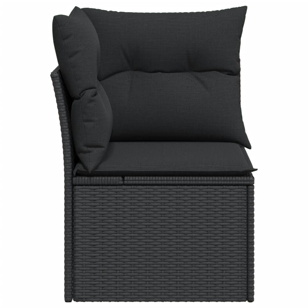Tuinhoekbank met kussens zwart poly rattan