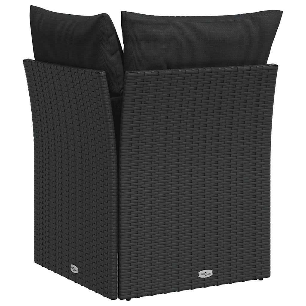 Tuinhoekbank met kussens zwart poly rattan