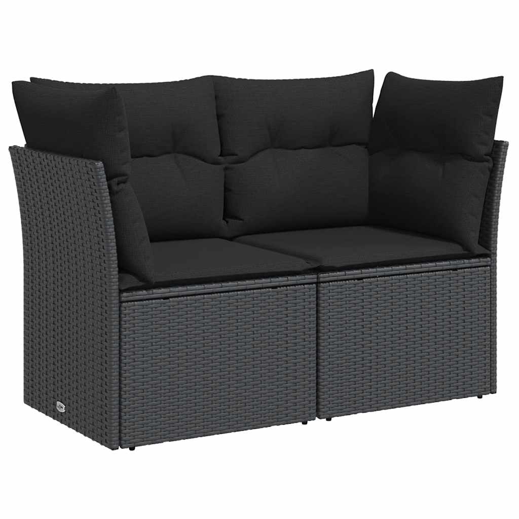 Tuinbank met kussens 2-zits zwart poly rattan