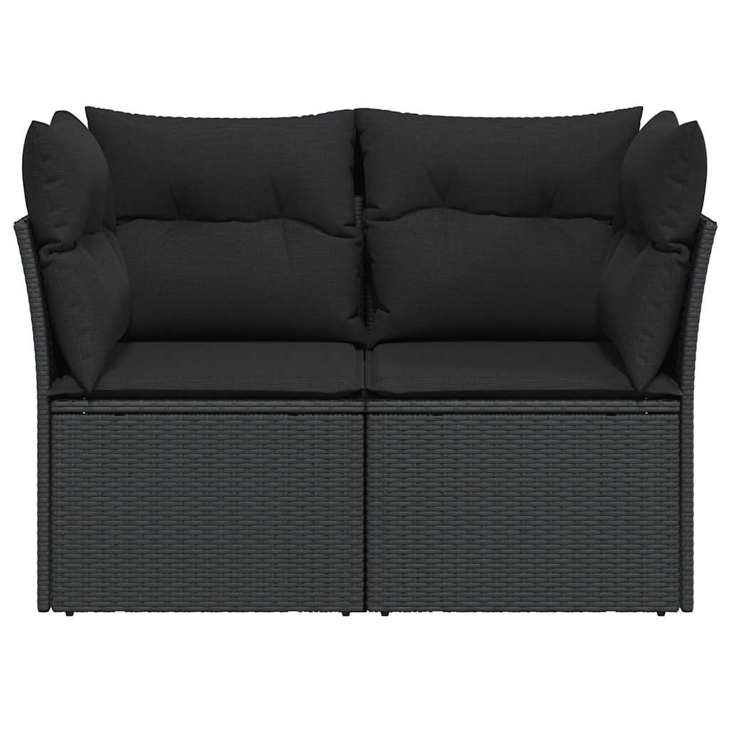 Tuinbank met kussens 2-zits zwart poly rattan