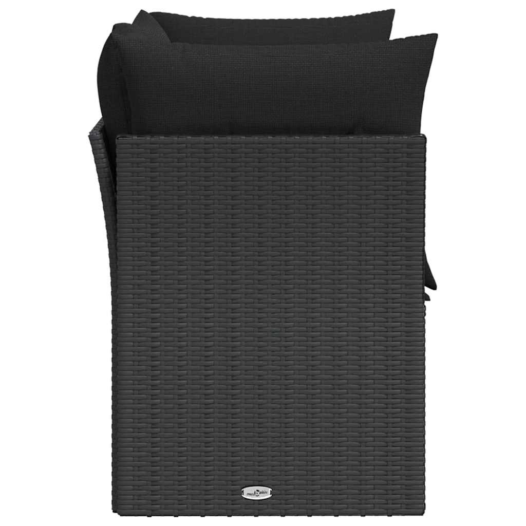 Tuinbank met kussens 2-zits zwart poly rattan