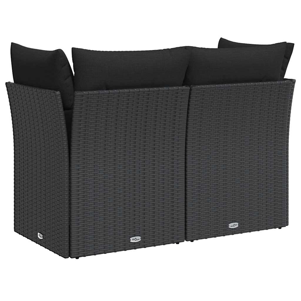 Tuinbank met kussens 2-zits zwart poly rattan