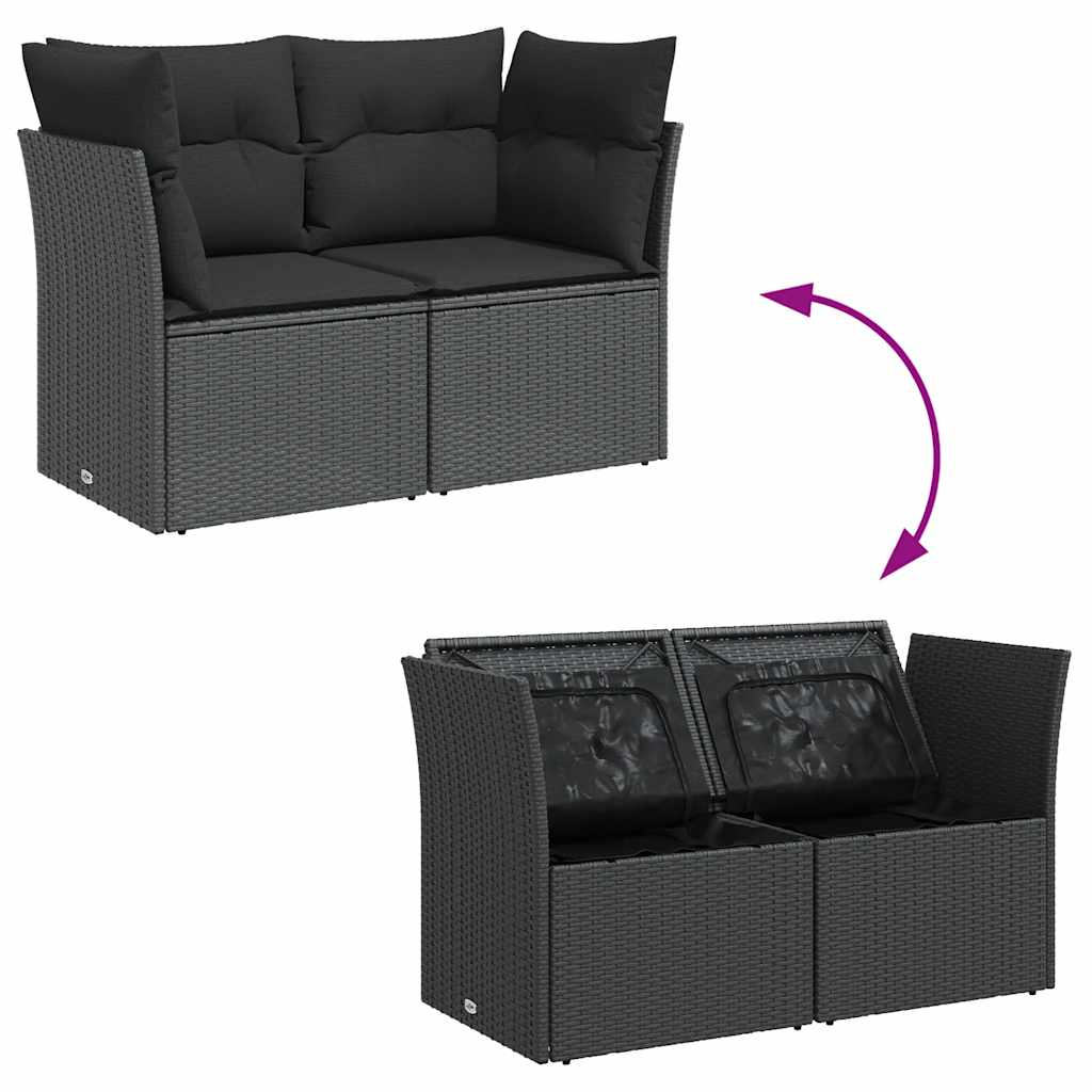 Tuinbank met kussens 2-zits zwart poly rattan
