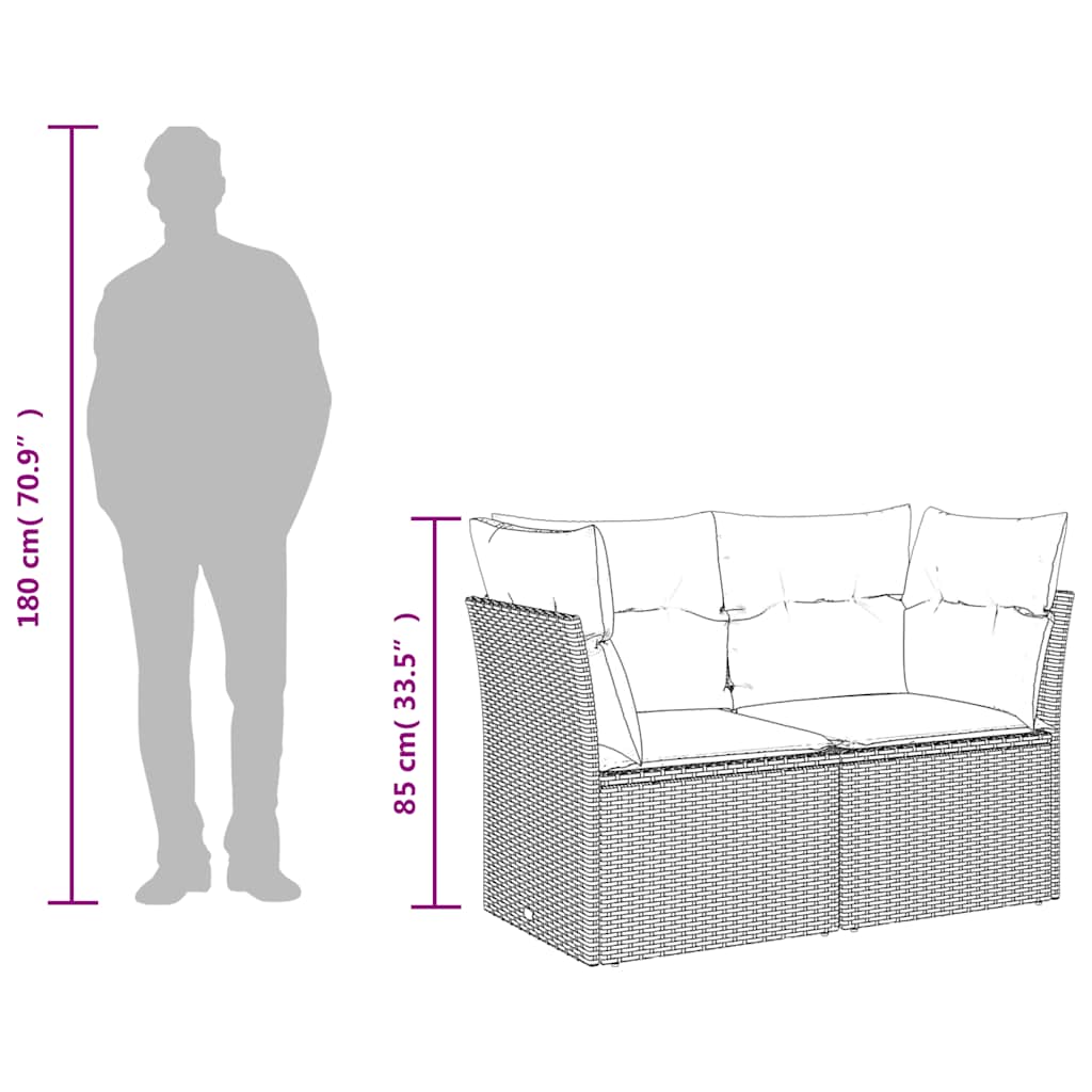 Tuinbank met kussens 2-zits zwart poly rattan