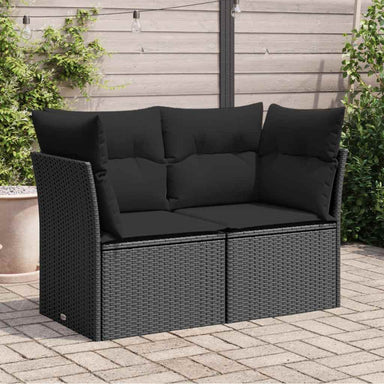 Tuinbank met kussens 2-zits zwart poly rattan