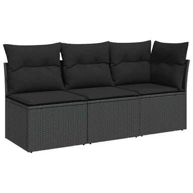 Tuinbank met kussens 3-zits zwart poly rattan