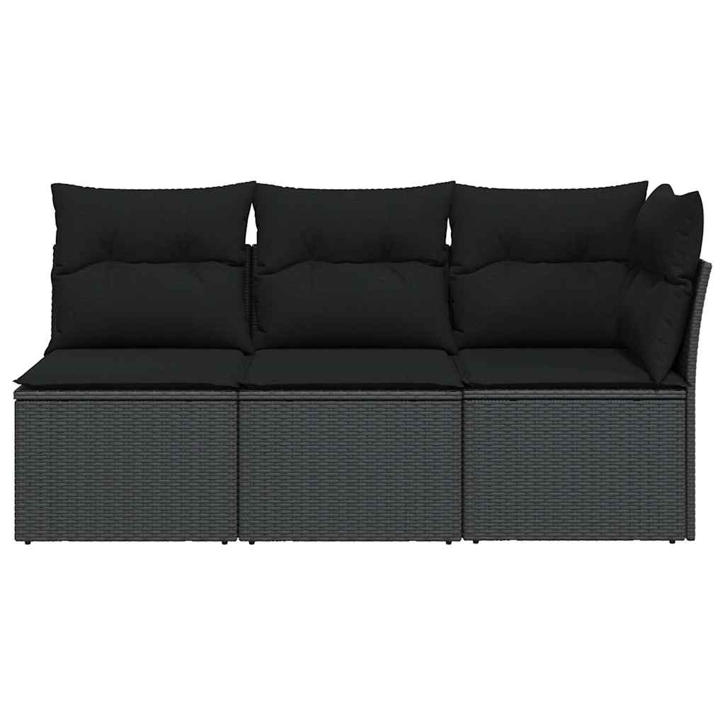 Tuinbank met kussens 3-zits zwart poly rattan