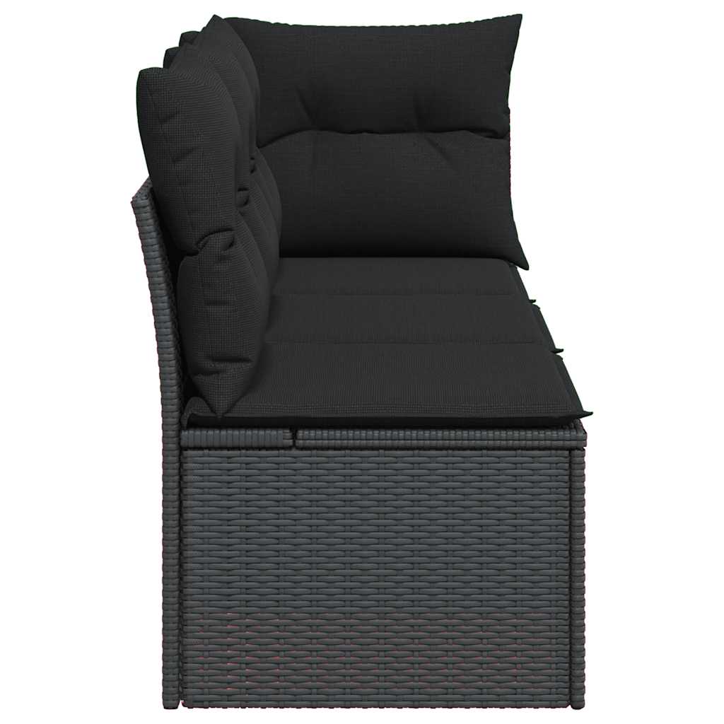 Tuinbank met kussens 3-zits zwart poly rattan