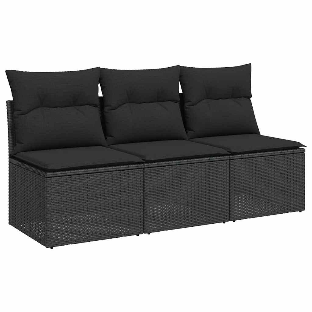 Tuinbank met kussens 3-zits zwart poly rattan