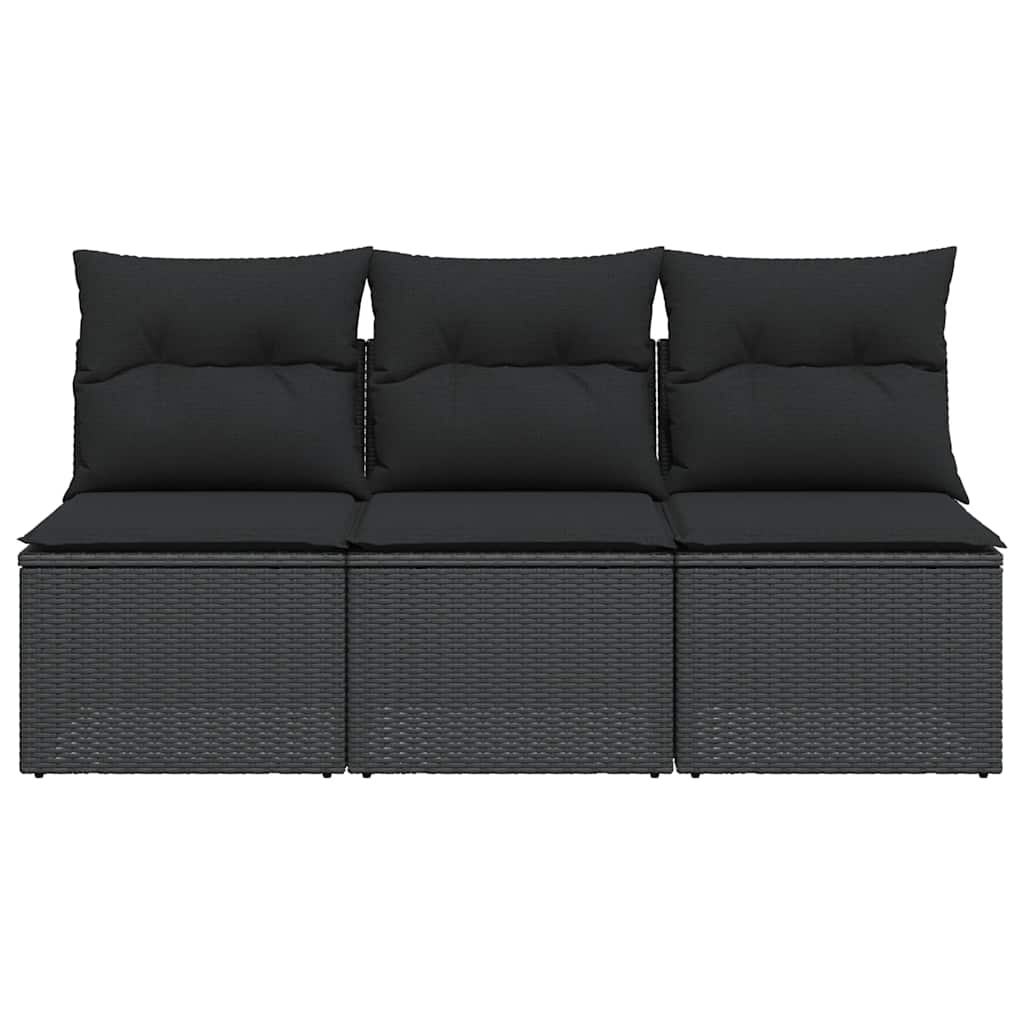 Tuinbank met kussens 3-zits zwart poly rattan