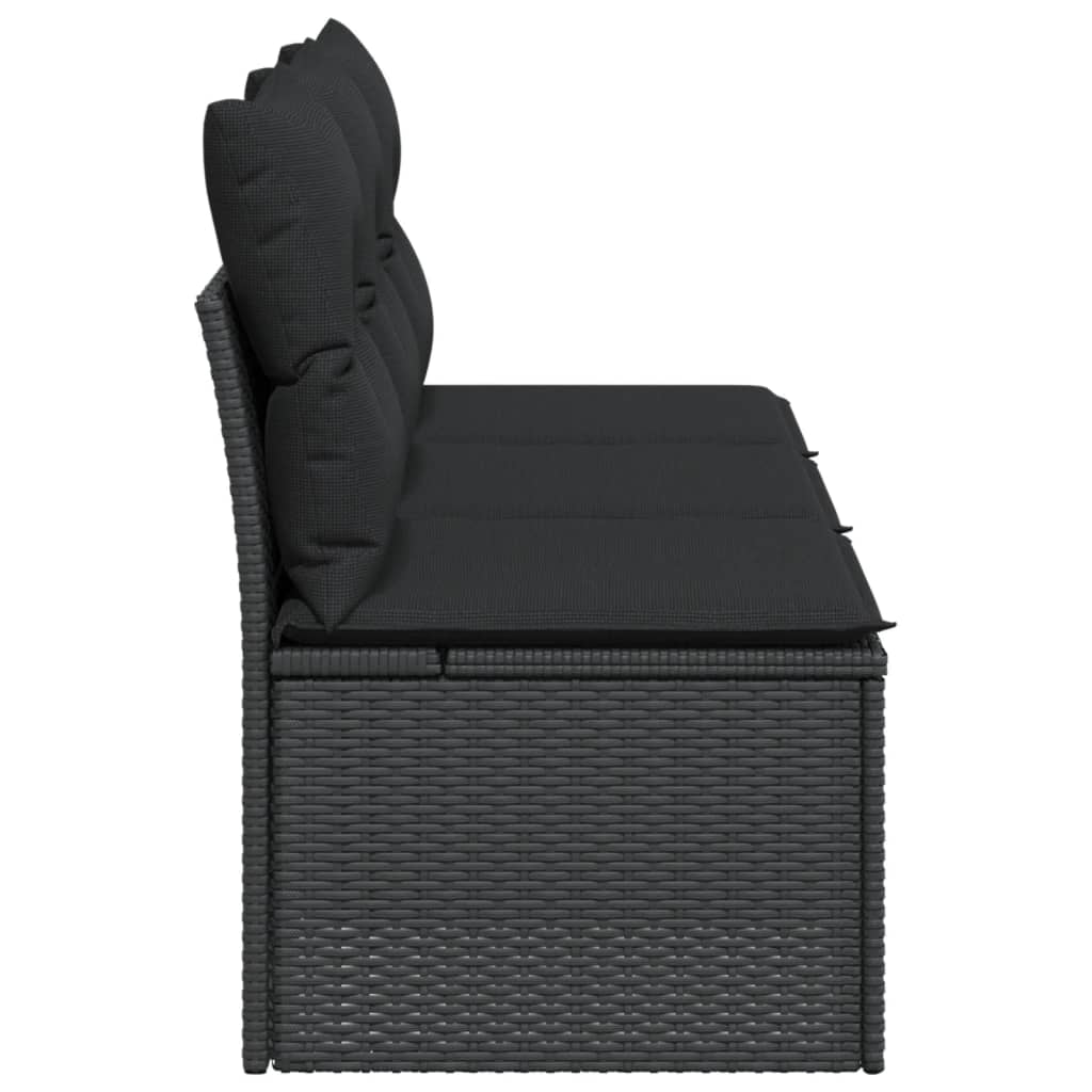 Tuinbank met kussens 3-zits zwart poly rattan