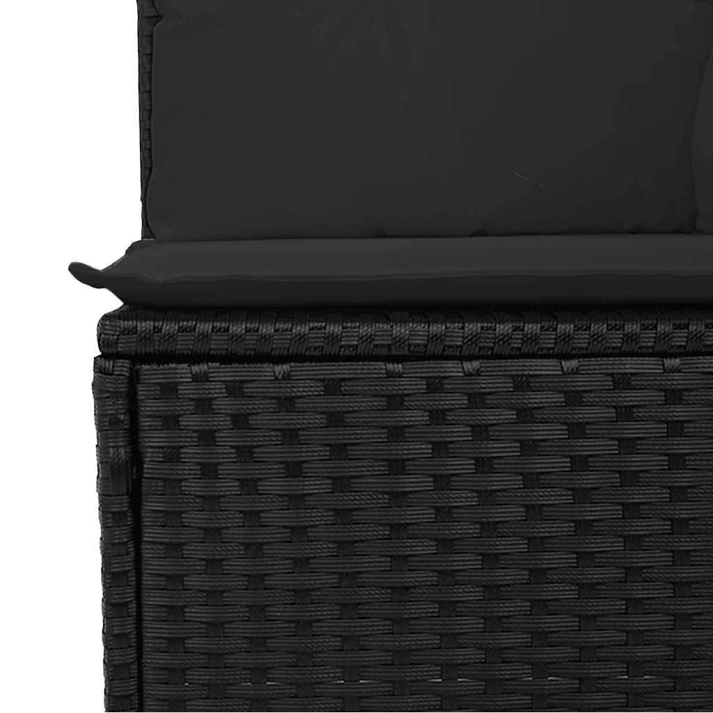 Tuinbank met kussens 3-zits zwart poly rattan