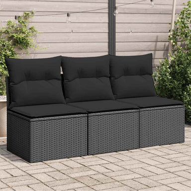 Tuinbank met kussens 3-zits zwart poly rattan