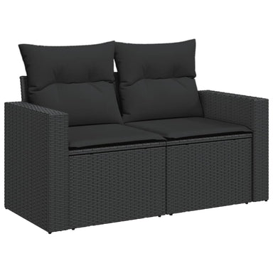 Tuinbank met kussens 2-zits zwart poly rattan