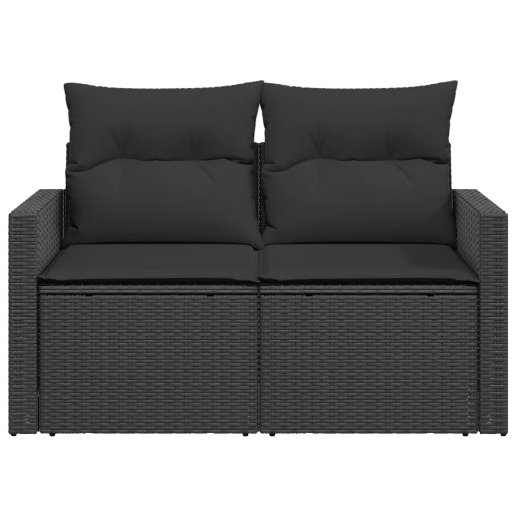 Tuinbank met kussens 2-zits zwart poly rattan