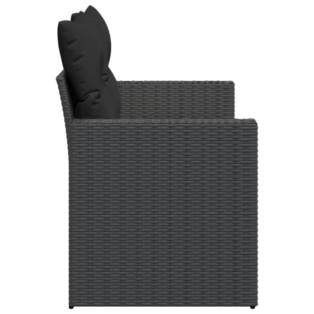 Tuinbank met kussens 2-zits zwart poly rattan