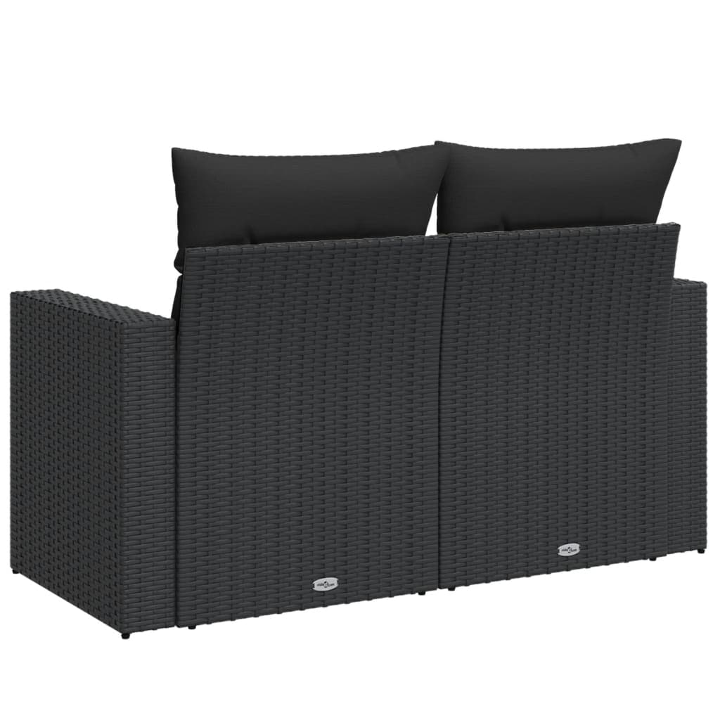 Tuinbank met kussens 2-zits zwart poly rattan