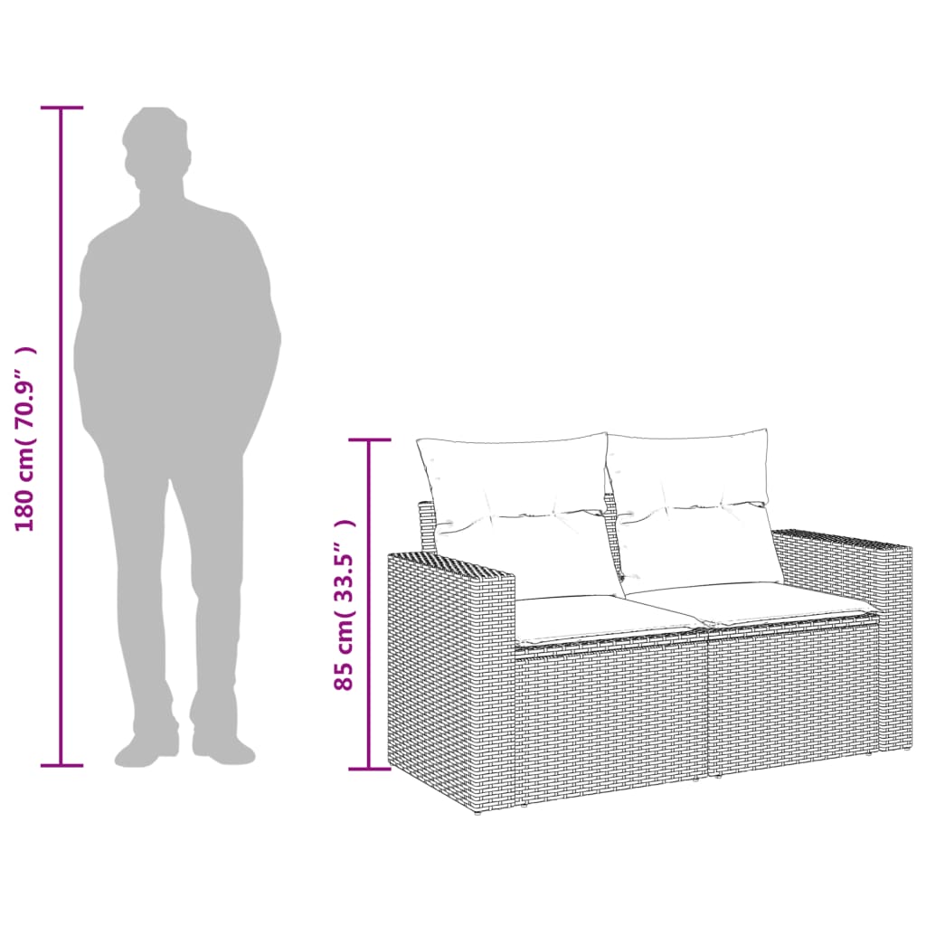 Tuinbank met kussens 2-zits zwart poly rattan