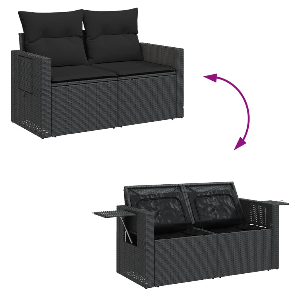 Tuinbank 2-zits met kussens poly rattan zwart