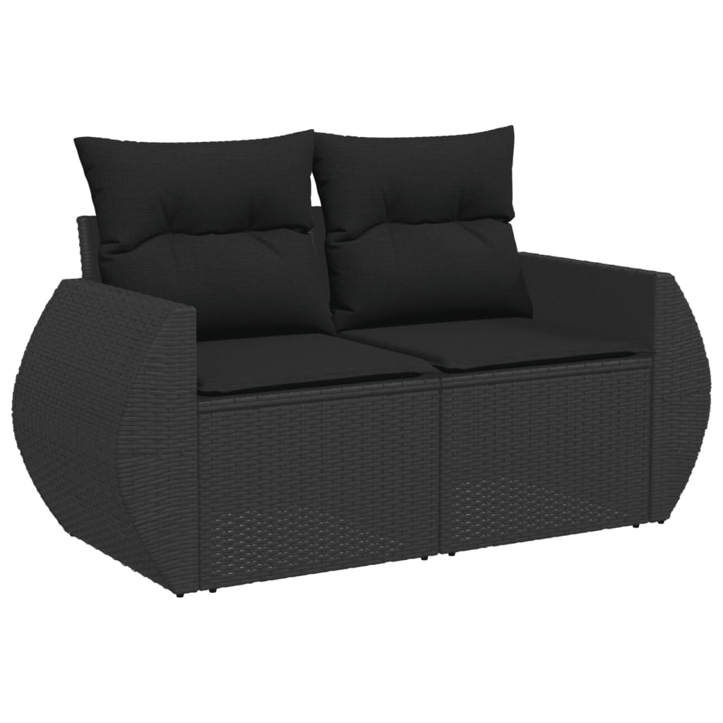 Tuinbank met kussens 2-zits zwart poly rattan