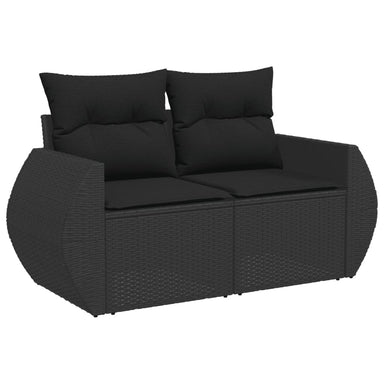 Tuinbank met kussens 2-zits zwart poly rattan