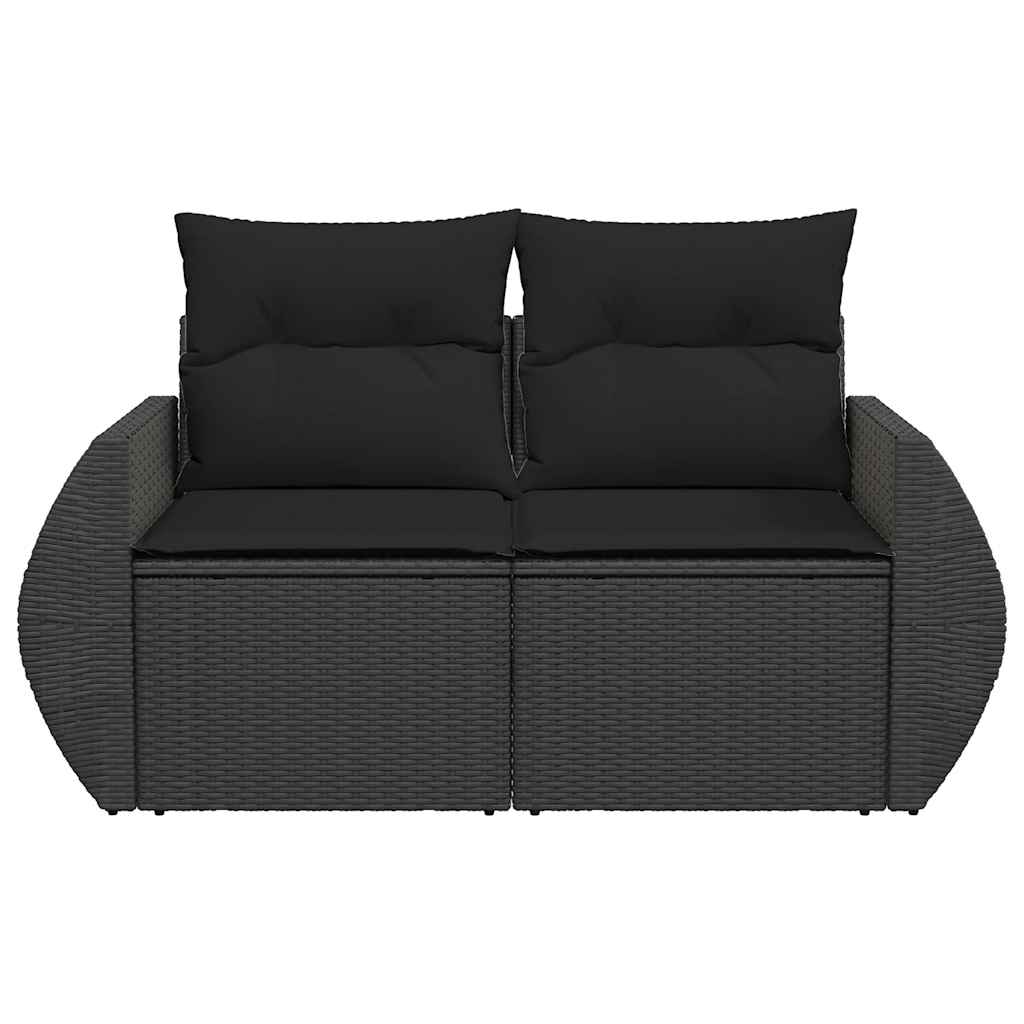 Tuinbank met kussens 2-zits zwart poly rattan