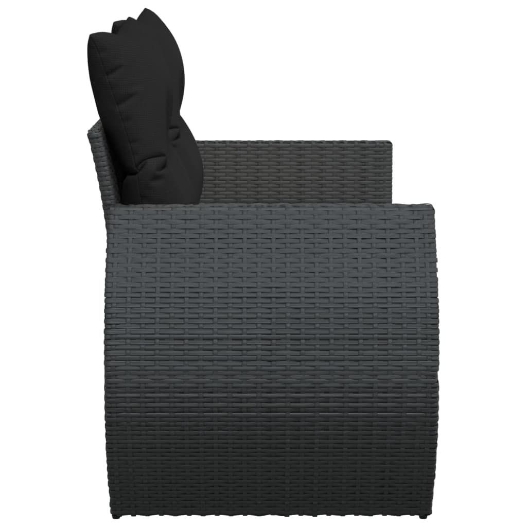 Tuinbank met kussens 2-zits zwart poly rattan