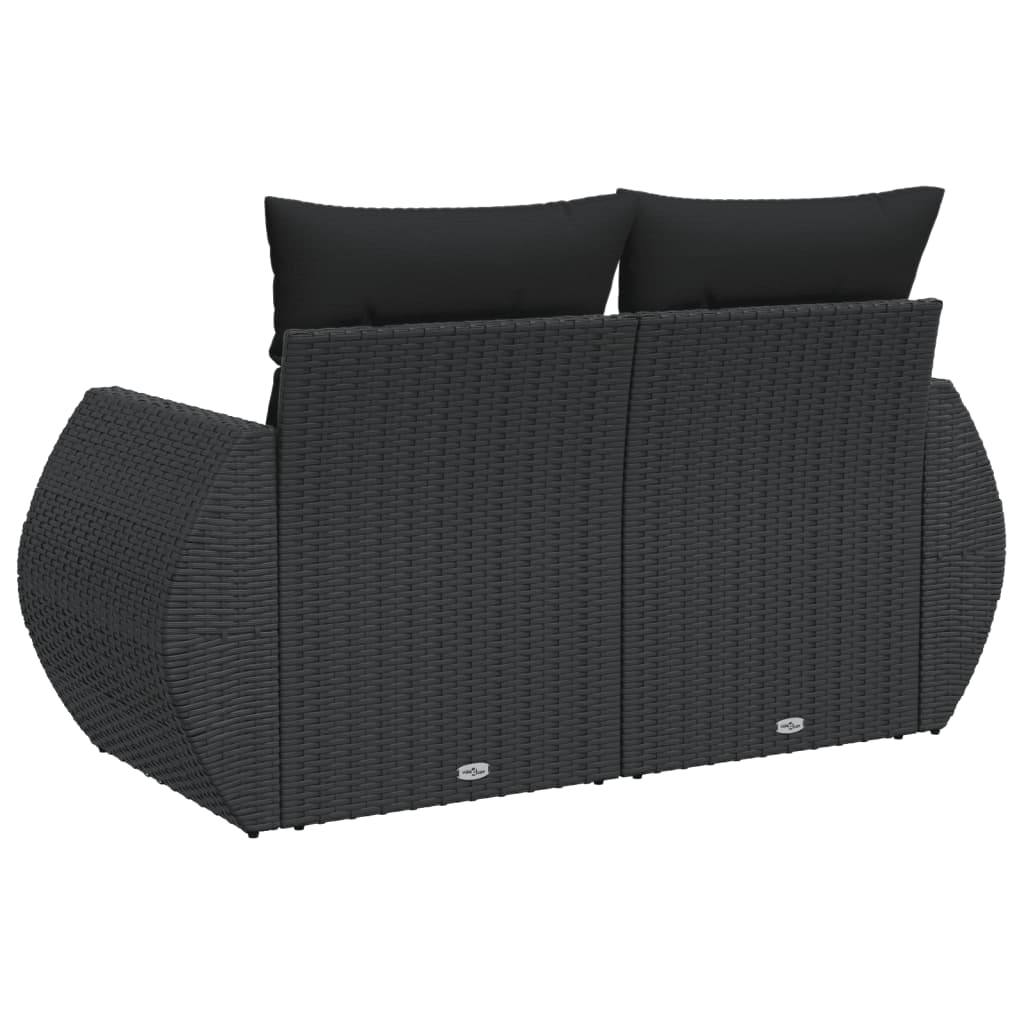 Tuinbank met kussens 2-zits zwart poly rattan