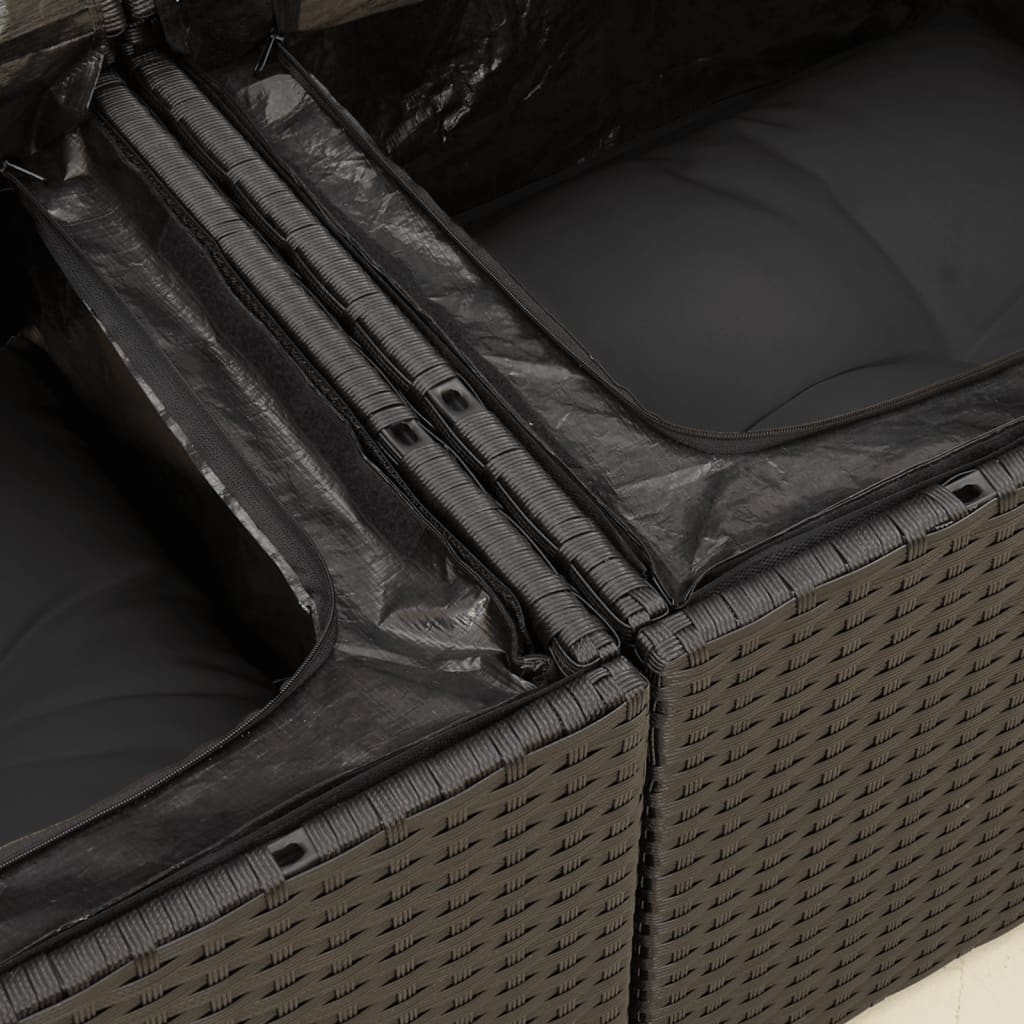 Tuinbank met kussens 2-zits zwart poly rattan