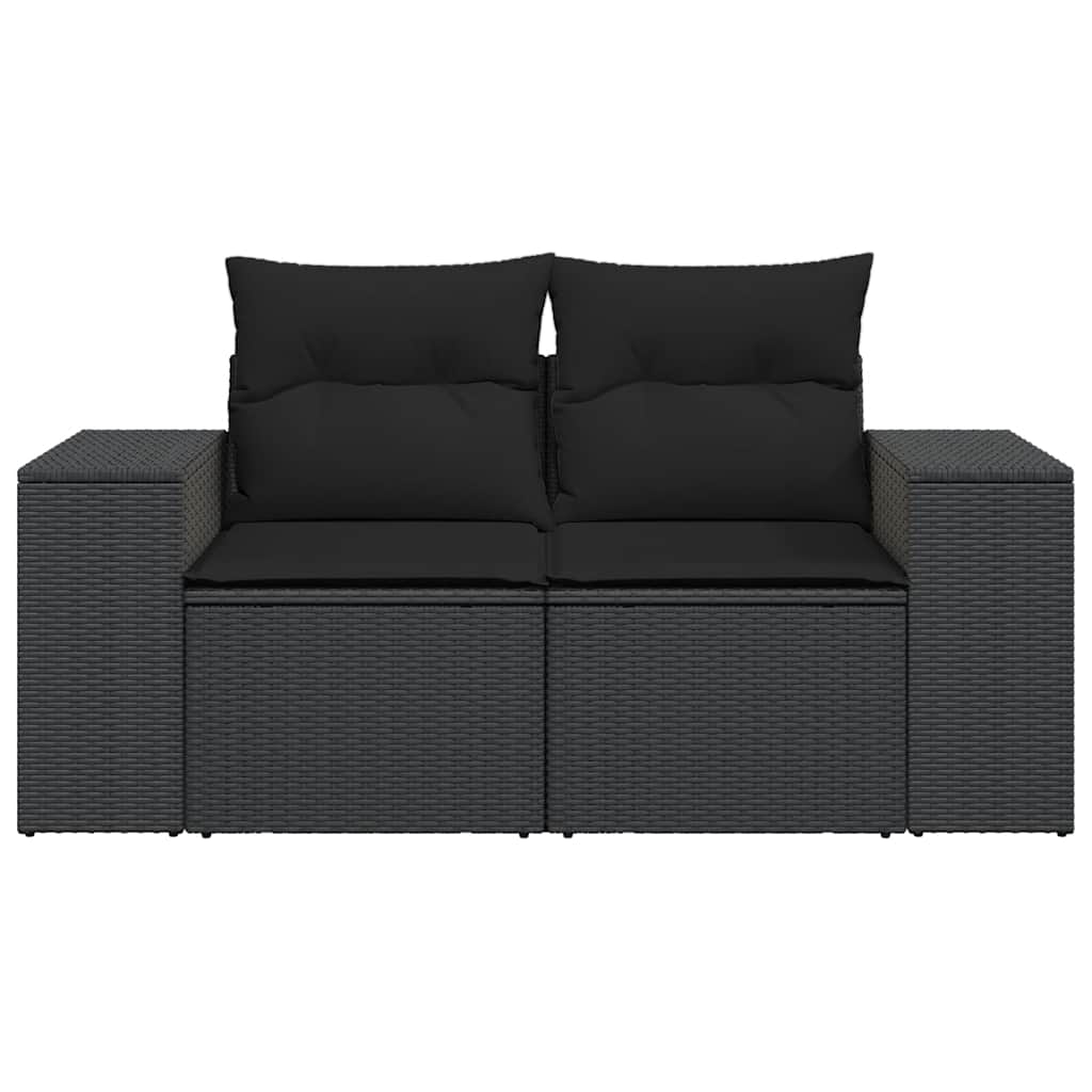 Tuinbank met kussens 2-zits zwart poly rattan