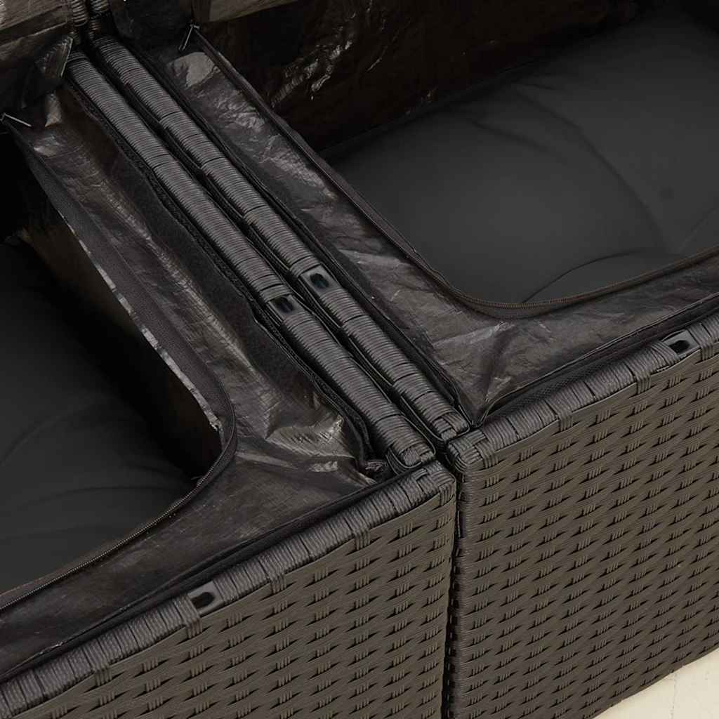 Tuinbank met kussens 2-zits zwart poly rattan