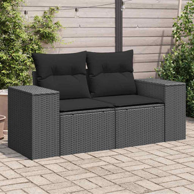 Tuinbank met kussens 2-zits zwart poly rattan