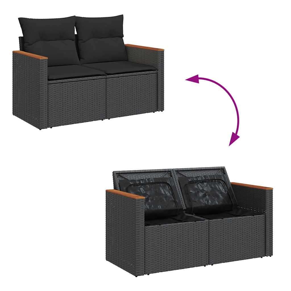Tuinbank 2-zits met kussens poly rattan zwart