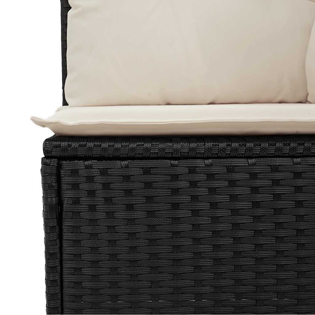 Tuinhoekbank met kussens poly rattan zwart