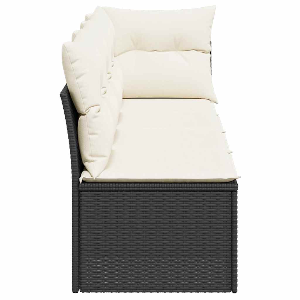 Tuinbank 4-zits met kussens poly rattan zwart