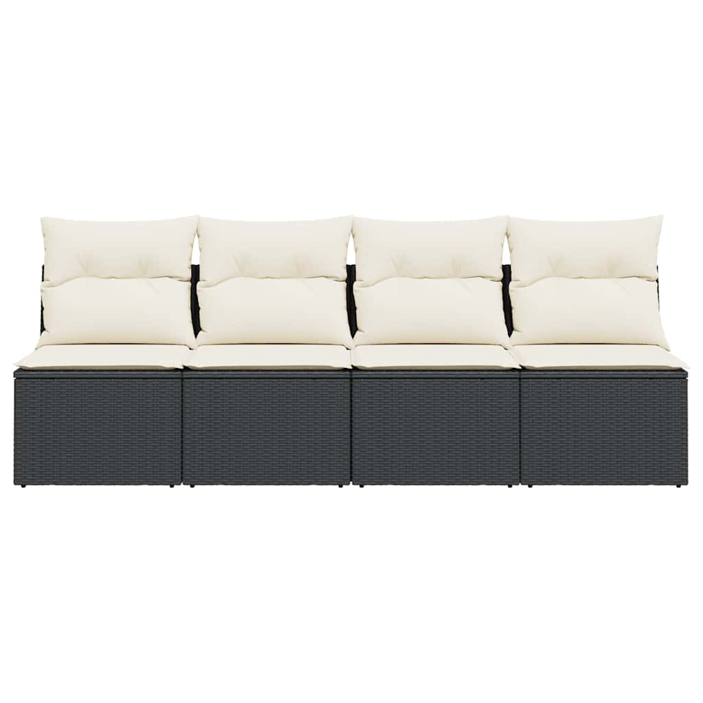 Tuinbank 4-zits met kussens poly rattan zwart