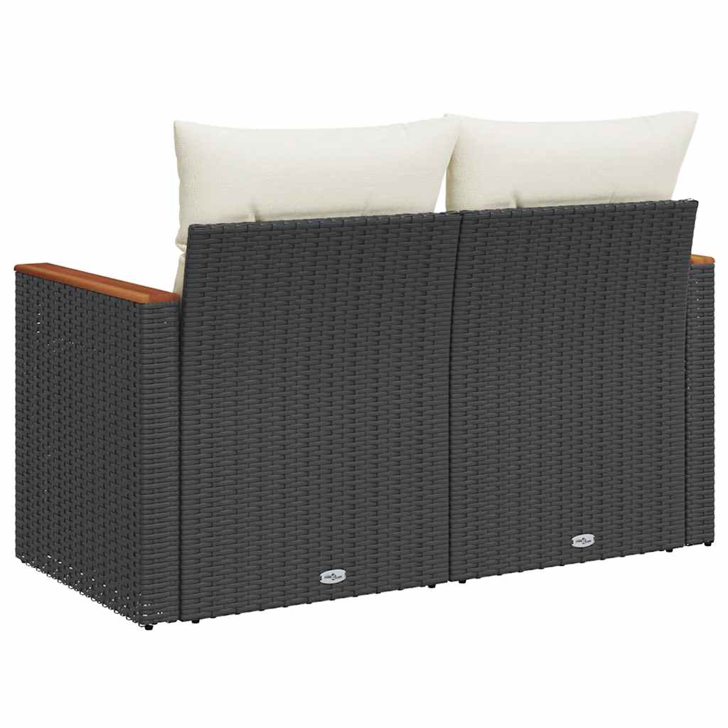 Tuinbank 2-zits met kussens poly rattan zwart