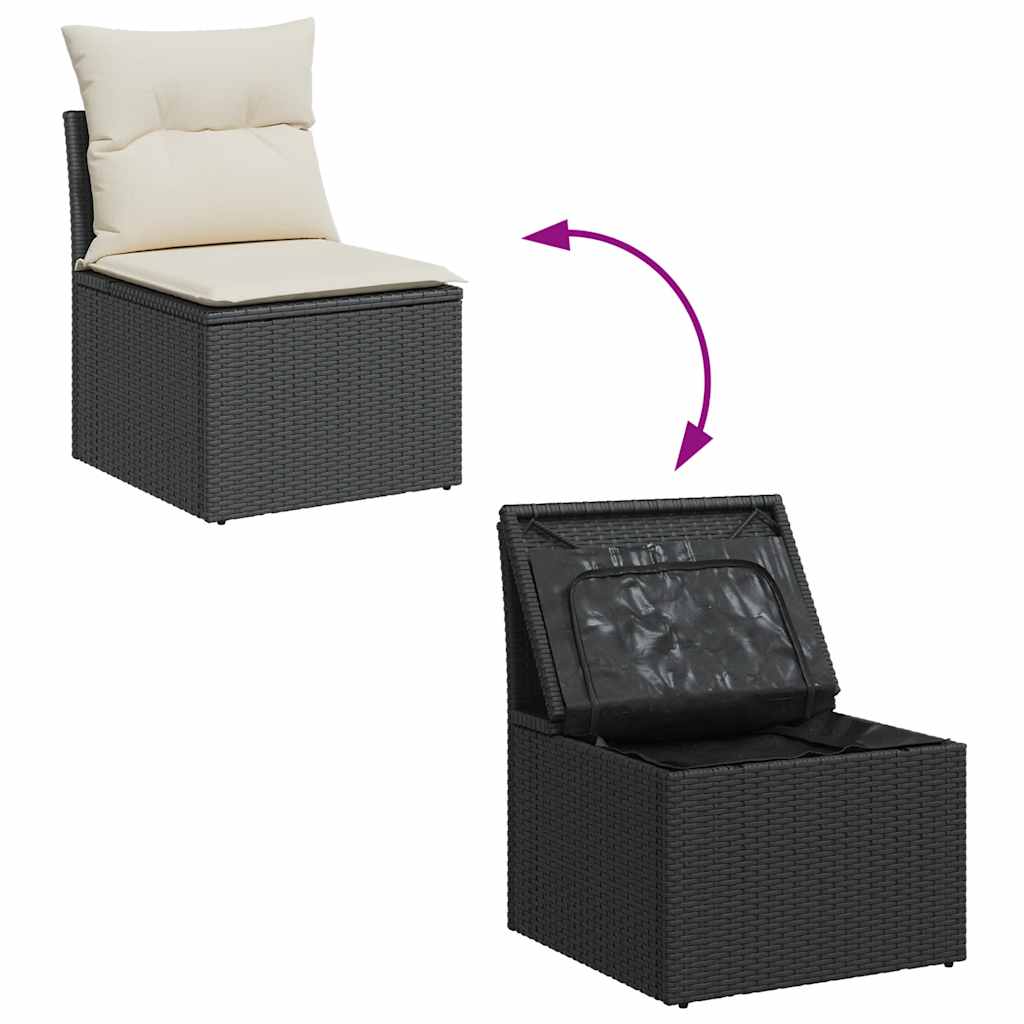 Tuinstoel zonder armleuning met kussens poly rattan zwart