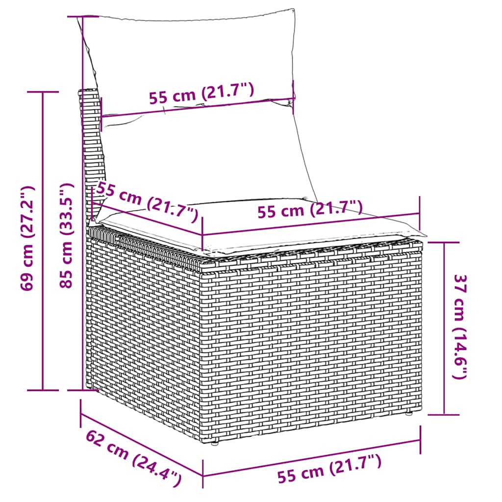 Tuinstoel zonder armleuning met kussens poly rattan zwart